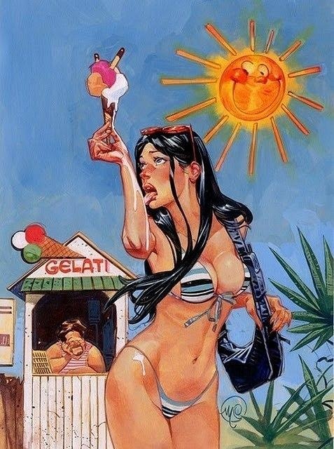 рисунок девушка с мороженым