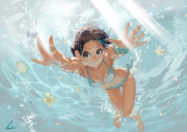 картинка плавает девушка